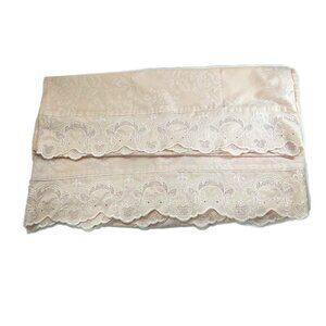 Vtg FULL Fitted Flat Bed Sheets 2 Pillowcases Cannon Supreme Touch PINK Lace